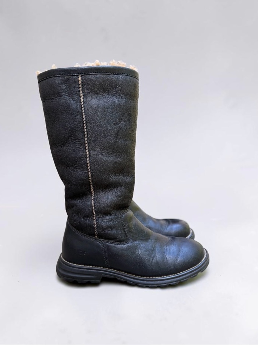 UGG® AUSTRALIA Brooks Black Sheepskin Shearling Fur Lined Boots Tall Snow Boots - Picture 6 of 12